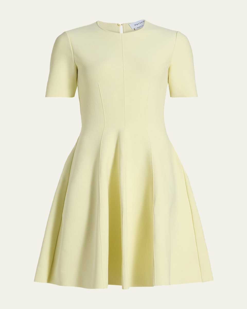 Seamed Short-Sleeve Mini Dress